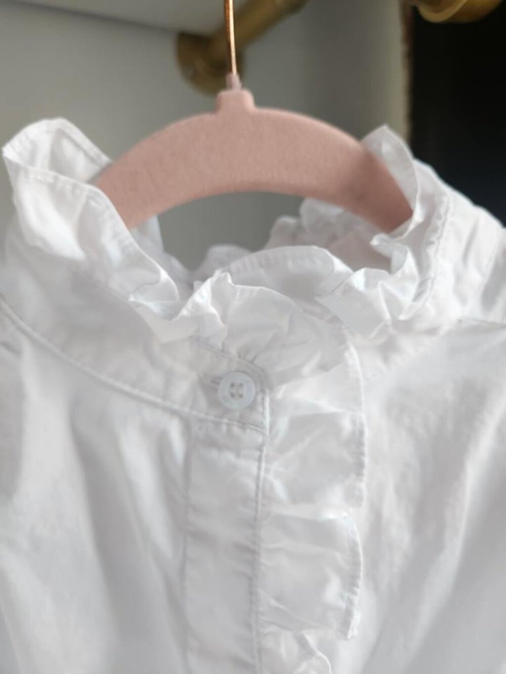 Mazik Victorian Womens White Ruffle High Neck Long Sleeve Blouse SZ S - Picture 3 of 7